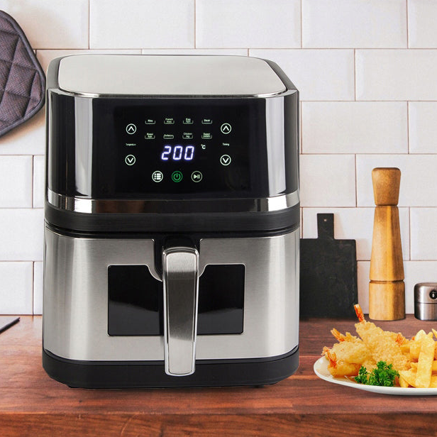 Friteuza Air Fryer, Zola, cu aer cald, 10 l, 2400W, interval temperatura 80-200 grade Celsius, afisaj LCD, 8 programe, 28x28x31 cm, negru/gri Friteuza Air Fryer, Zola, cu aer cald, 10 l, 2400W, interval temperatura 80-200 grade Celsius, afisaj LCD, 8 programe, 28x28x31 cm, negru/gri